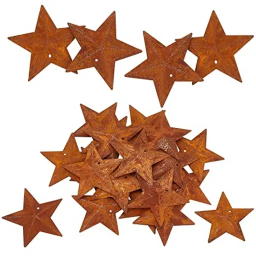 30PCS 1.77" Metal Rusty Barn Stars Primitives Tin Steel Stars with Holes Original Vintage Antique Western Pendants Retro Accent