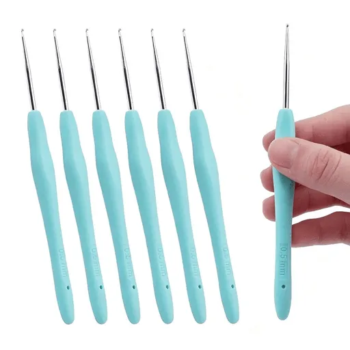 6Pcs Small Size Crochet Hooks,0.5Mm Micro Crochet Needles | Steel Lace Crochet Hooks,Ergonomic Crochet Hook Grip for Arthritis and Beginners,Mini Size 0.5 Crochet Hook