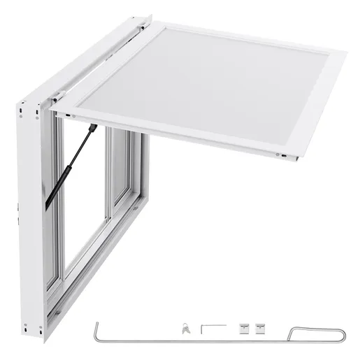 Concession Window 1346x838 mm, Aluminum Alloy Service Window for Food Truck, Up to 85 Degrees Stand Serving Window with 4 Sliding Windows, Awning Door, and Drag Hook, for Concession Trailers