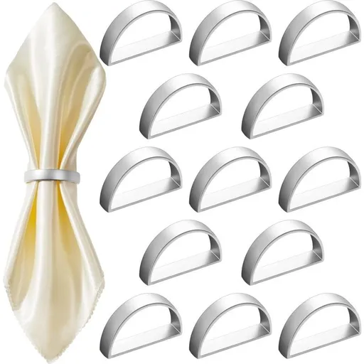 10 Pcs Stainless Steel Napkin Rings Metal Napkin Ring Holders Modern Holder Buckles Metallic Adornment (Matte Silver Semicircle)