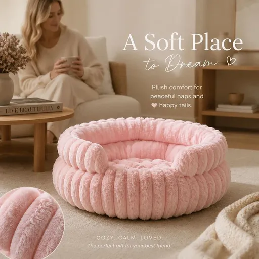 Notch Version Round Bed - Pink, Size M: 50×50×15cm