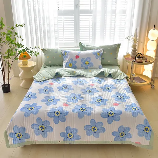 Quilts for Queen Bed Light Bedspreads,Soft Bed Summer Quilt Lightweight Microfiber Bedspread,Modern Style Flowers Pattern Coverlet for All Season Blue