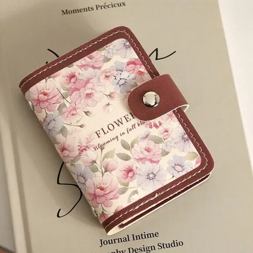 Vintage Floral Oil Painting Card Holder: Multi-Slot, Large-Capacity Card Wallet for Bank Cards and IDs—Red