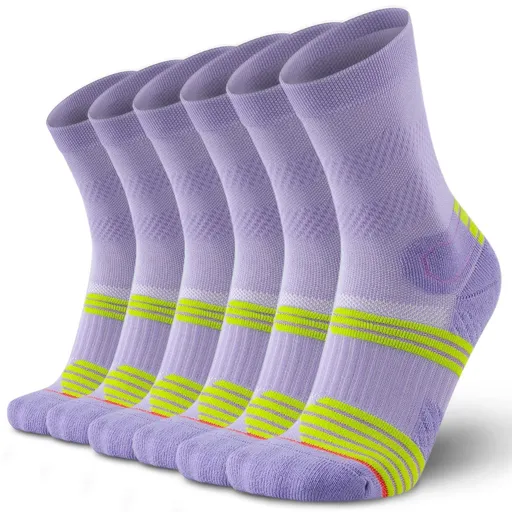 3 pack Womens Viscose Compression Running Crew Socks, Moisture-Wicking Anti-Blister Hiking&Gym Athletic（Purple）