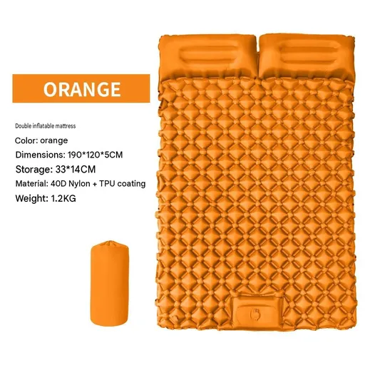 Double Outdoor Foot Pump Inflatable Sleeping Pad （190 x 120 x 5 cm）- 40D Nylon Camping Air Mattress with Built-in Pillow and Double Valve - Portable Moisture Proof Mat for Hiking Backpacking