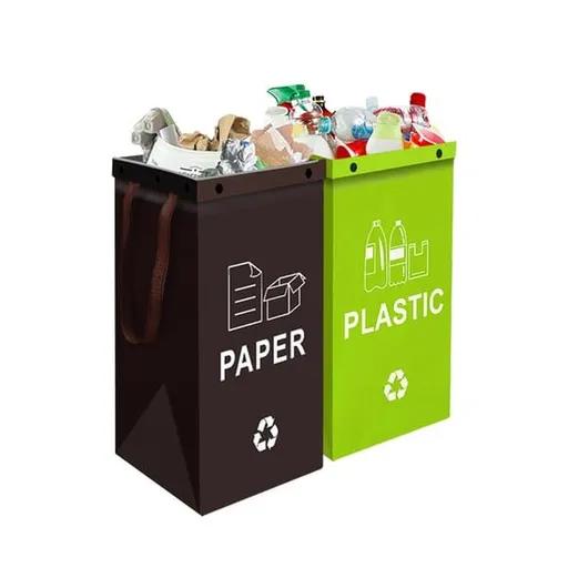 Collapsible Recycling Bags 40L, Waterproof Reusable Laminated Waste Sorting Bins with Carry Handles, Paper & Plastic 2‑Pack for Home Kitchen Indoor Recycling