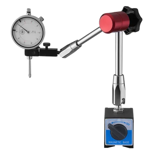 Dial Test Indicator with Magnetic Flexible Base Stand, 0.03 mm Accuracy, 0-25.4mm Range, Fine Adjustable Long Arm, Professional for Machine Set-Up, Narrow Area Measurement, Easy to Read