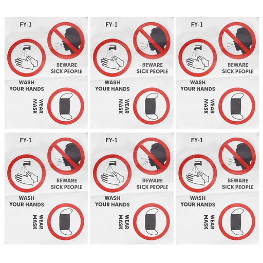 6PCS Caution Notice English Reminder Slogan Wall Sticker Sign for Hospital Company School