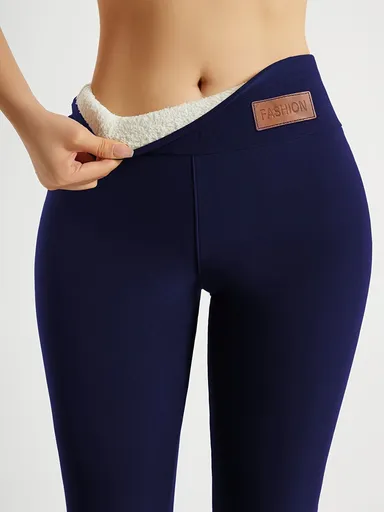 Solid Color Thickened Casual Sports Leggings - Black - Size 8(AU8/EU36)