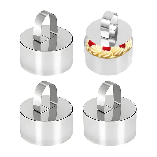 Round Cake Ring Molds, Stainless Steel Food Rings Dessert Mousse Cooking Rings Mold with Pusher & Lifter (Include 4 Rings & 4 Pushers)