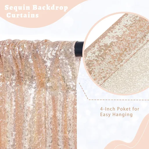 2 Packs 2ftx8ft Rose Gold Sequin Backdrop Curtains Sparkly Backdrop Fabric Glitter Backdrop for Party Wedding Ceremony Birthday