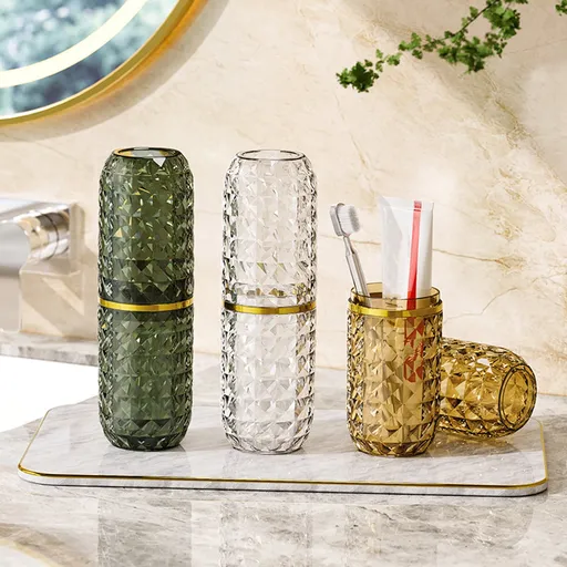 Toothbrush Box Large Capacity Light Luxury Portable Travel Toothbrush Toothpaste Holder Case for Bathroom,Clear Brown