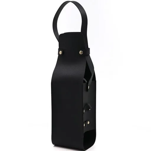 Single Bottle Wine Riveted Carrier, Handmade from Leather, for Wedding, Birthday, Party and Holiday - black