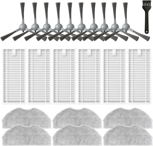 Accessories Kit or ROPVACNIC S1, or Tipdiy G90, or betboyles V75S, or VIPSUN Z1, or PrettyCare C2 Robot Vacuum Replacement Parts, 10 Side Brush, 6 HEPA ilter, 6 Mop Pad