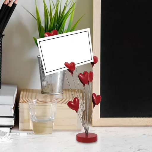 Red Stainless Steel Heart Picture Holder for Tabletop Adornment