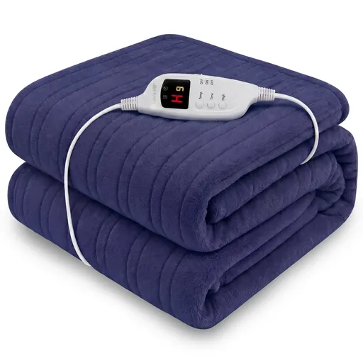 Laura Hill Electric Heated Blanket Throw Soft Coral Fleece w/ 9 Heat Settings - Blue