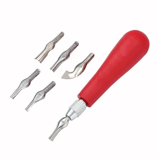 Linoleum Cutter Kit 6-Blade Ergonomic Plastic and Metal Handle Red