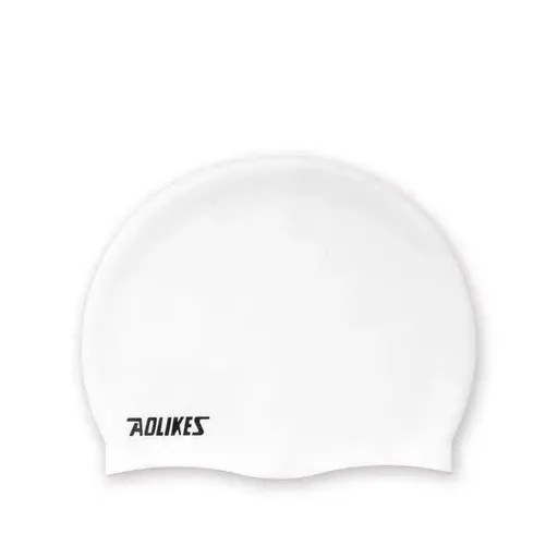 Aolikes Silicone Swimming Cap Waterproof Unisex Swim Hat for Men and Women - White