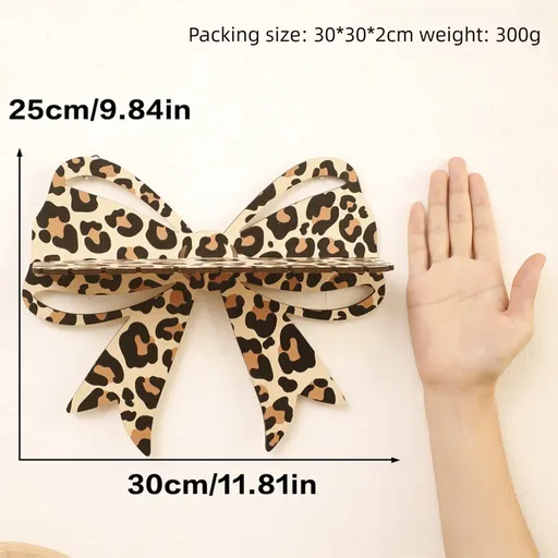 Brown Style A Leopard Print Bow Wall Shelf - Decorative Wooden Floating Storage Rack for Bedroom & Living Room