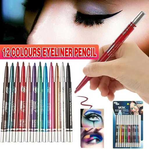 12 Pcs Coloured Eyeliner Pencil Set, Retractable Eye Makeup Pencils in Assorted Colours