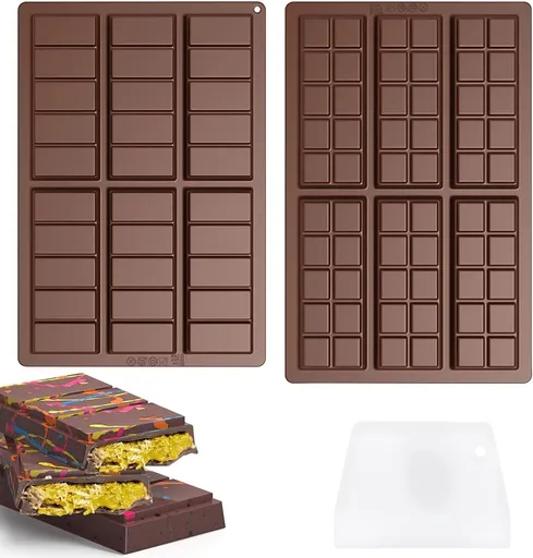 2 Pcs Chocolate Bar Mold, Easy Release Silicone Chocolate Molds, Food Grade Non-Stick Dubai Chocolate Mold Kitchen Baking Mold for Candy, Chocolate
