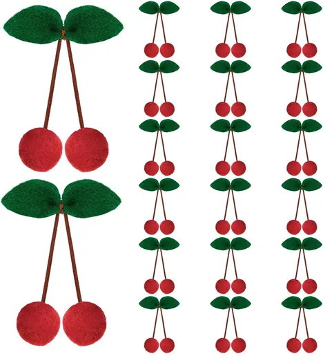 20 Pcs Cherry Party Decor Cherry Felt Balls DIY Garland Craft Handmade Cute Wool Pompom Fruit Baby Shower Decorations for Birthday Baby Shower Party Wedding Home Favors