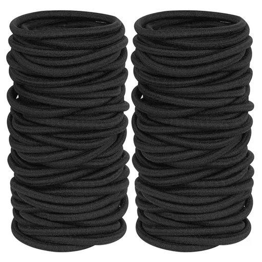 50PCS Womens Elastics Hair Tie, 4MM Black Ponytail Holders Hair Bands, 2 Inch in Diameter Elastic Band for Medium to Thick Hair