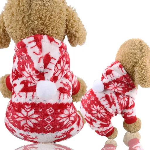 shine Pet Clothes Coral Fleece Four-Legged Four-legged flannel row Red Fawn XS bust 30cm back length 20cm