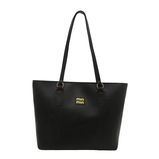 Black Large Capacity Tote Bag – Vintage-Style Shoulder Handbag for Daily Use & Office Commute