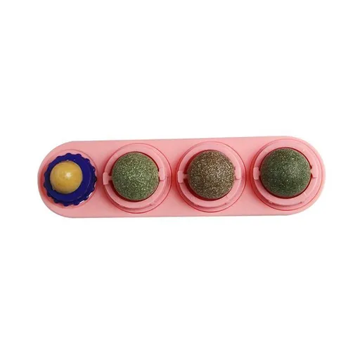 Cat Toy Catnip Ball Lick Solid Nutrition Help Digestion Wall Mount Hair Remover - Pink