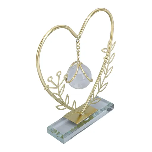 Metal Leaf Crystal Ball Decoration Creative Hand Soldered Iron Art Crystal Ball Ornament for Office Desk Home Heart