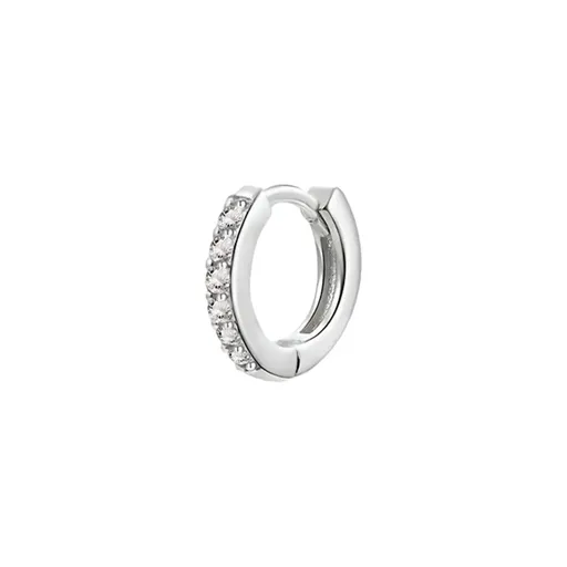 925 Sterling Silver Gold Rings Plated Cubic Crystal Cuff Huggie Hoop Earrings Au - Silver-Clear Crystal