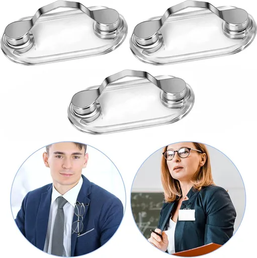 Magnetic Glasses Clip - 3 Pieces - Shirt Clip - Glasses Cord - ID Card Holder - Can Be Attached to Clothing - Metal - Glasses Holder - Glasses Clip - Glasses Clip - Glasses Holder - Clothing - Breast Pocket - Silver - For Glasses Ballpoint Pen Badge