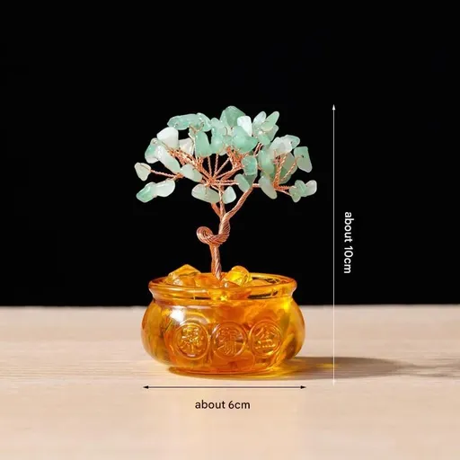 Natural Green Crystal Money Tree with Fortune Basin & Adjustable Wire Branches - Desktop Feng Shui Decor for Wealth and Prosperity