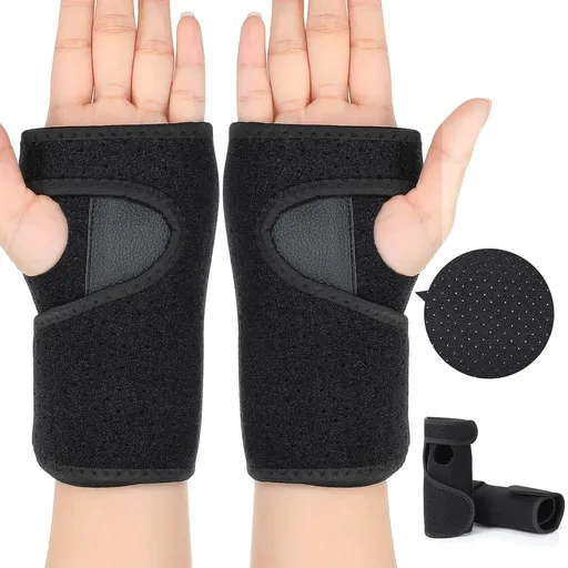 2 Pieces Carpal Tunnel Wrist Braces for Night Wrist Sleep Support Brace Wrist Splint Stabilizer and Hand (Breathable Style, Black)