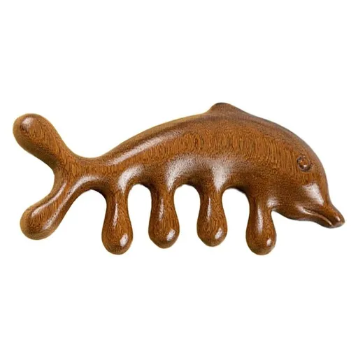Sandalwood Massage Comb Five Tooth Head Default item Golden sandalwood dolphin