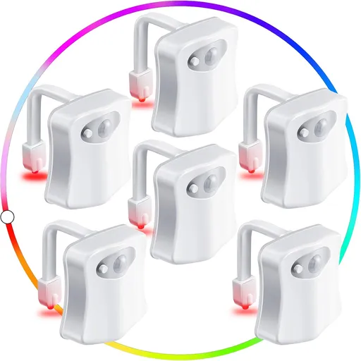 6 Pieces Toilet Night Light Motion Activated Sensor Lamp 16 Colors Changing LED Inside Toilet Bowl, LED Light for Washroom Bathroom, Battery Not Included