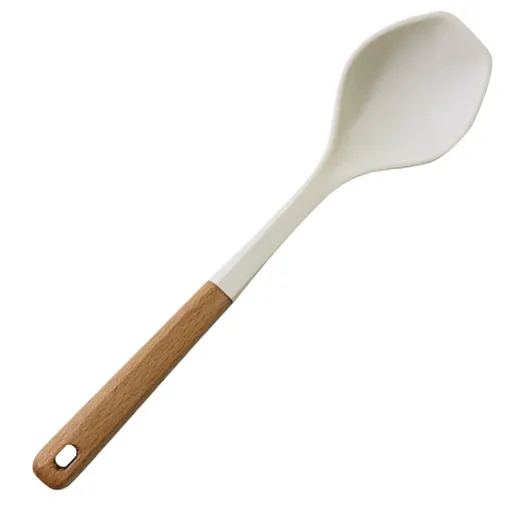 2 in 1 Multi-Function Silicone Spatula Spoon, Long Head Salad Spoon with Wood Handle, Cooking Utensil – Textile, for 2 in 1 Silicone Spatula Spoon with Wood Handle