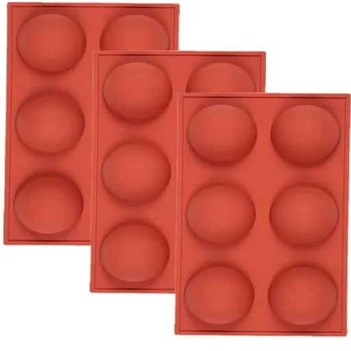 3 Pack 6 Holes Large Hemisphere Dome Silicone Mold, 6 Cavities,Half Sphere Silicone Tray for Making Hot Chocolate