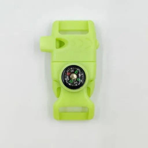 4pk Fluorescent Green Multi Survival Paracord Buckle Flint Whistle Compass