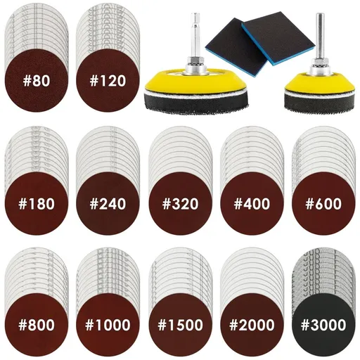 120Pcs Sanding Discs Set,Round Sand Paper 80-3000 Mixed Grits Sandpaper with 2 and 3in Backer Pads Durable Sanding Pads 1/4inch Shanks for Woodworking