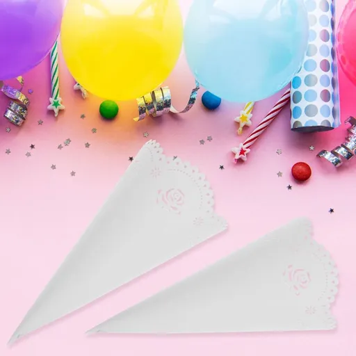 20Pcs Hollow Paper Cones White Confetti Holders Easy Fold for Classic Vintage Weddings