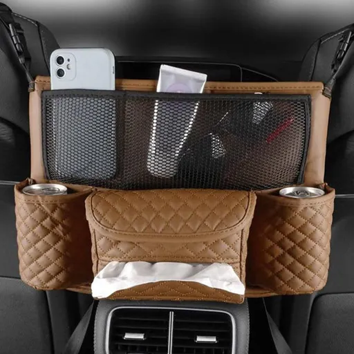 Car Handbag Purse Holder Between Seats Car Consoles Storage Bag Auto Seat Barrier-Brown