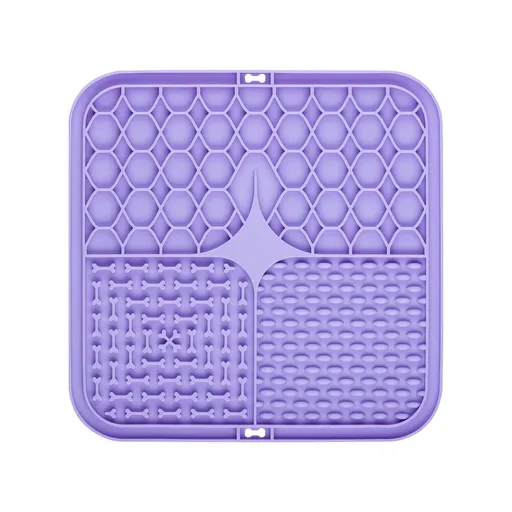 2PCS Purple 20 x 20 cm Silicone Pet Lick Mat | Multi-Zone Slow Feeder Pad with Suction Cups | Anxiety Relief Dog & Cat Bowl