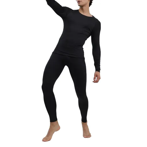 Men's Thermal Underwear Black Stylish Soft Close Fitting Men Cold Weather Top Bottom Set Base Layer for Autumn Winter S