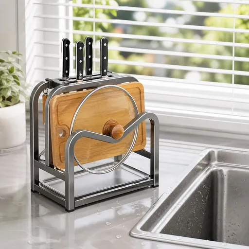 Household Kitchen Countertop Knife Rack Cutting Board Drainer Pot Lid Storage Rack Organizer for Kitchen Counter Cabinet Utensils