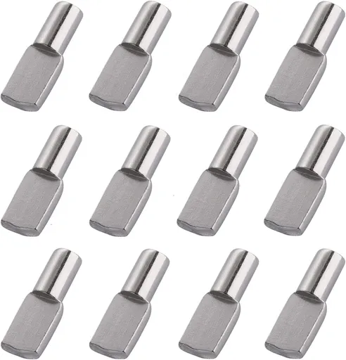 60 Silver 5mm Metal Spatula-Shaped Cabinet Support Pins for Kitchen and Wardrobe Shelves