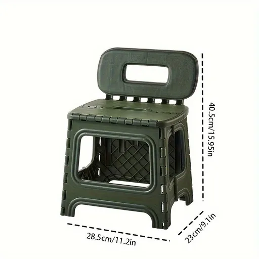 Green folding plastic stool, stool with backrest, portable stool, durable stool, comfortable seating, extra seating, step stool, camping stool, Australian home, space-saving furniture