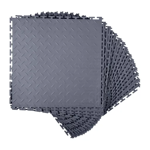 Garage Floor Tiles Interlocking, 16 Pack 513 x 513 x 5 mm Interlocking Modular Garage Flooring Tiles, Diamond Plate Slip-Resistant PVC Mats for Workshop,Warehouse,Tool Room, Graphite Gray