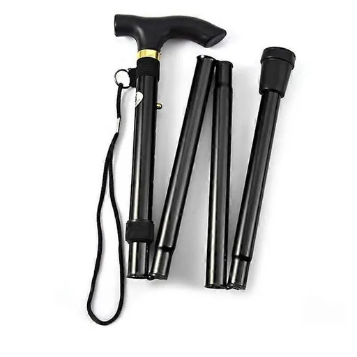 Folding Walking Stick Adjustable Aluminium Alloy Hiking Pole Lightweight Collapsible Trekking Cane for Camping Travel Outdoor Activities - Black
